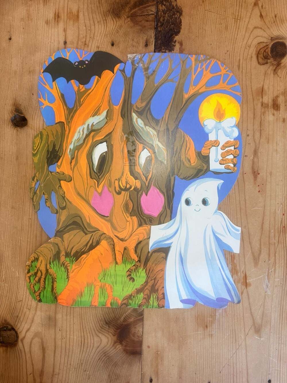 Vintage Die Cut Halloween Decoration - Haunted Tree and Ghost Cardboard